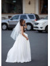 Button Front Strapless Ivory Satin Minimalist Wedding Dress